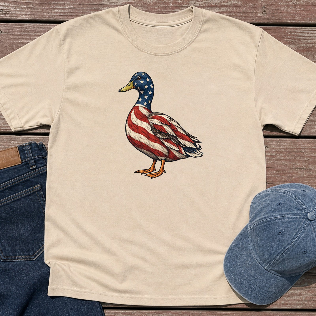 Patriotic Mallard T-Shirt - Sand