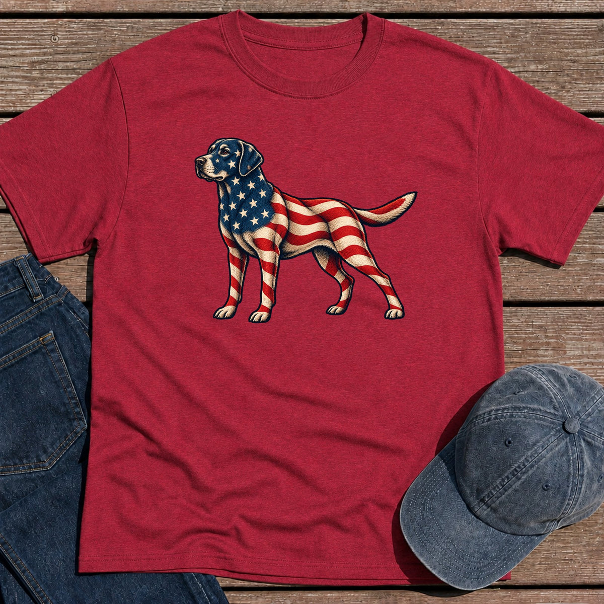 Patriotic Retriever T-Shirt - Antique Cherry Red