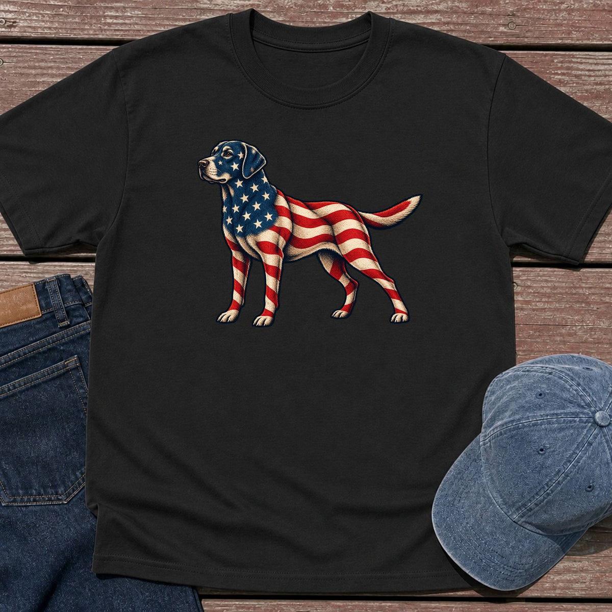 Patriotic Retriever T-Shirt - Black