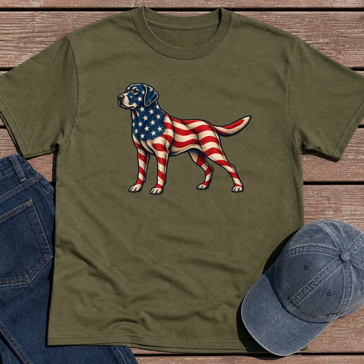 Patriotic Retriever T-Shirt - Military Green