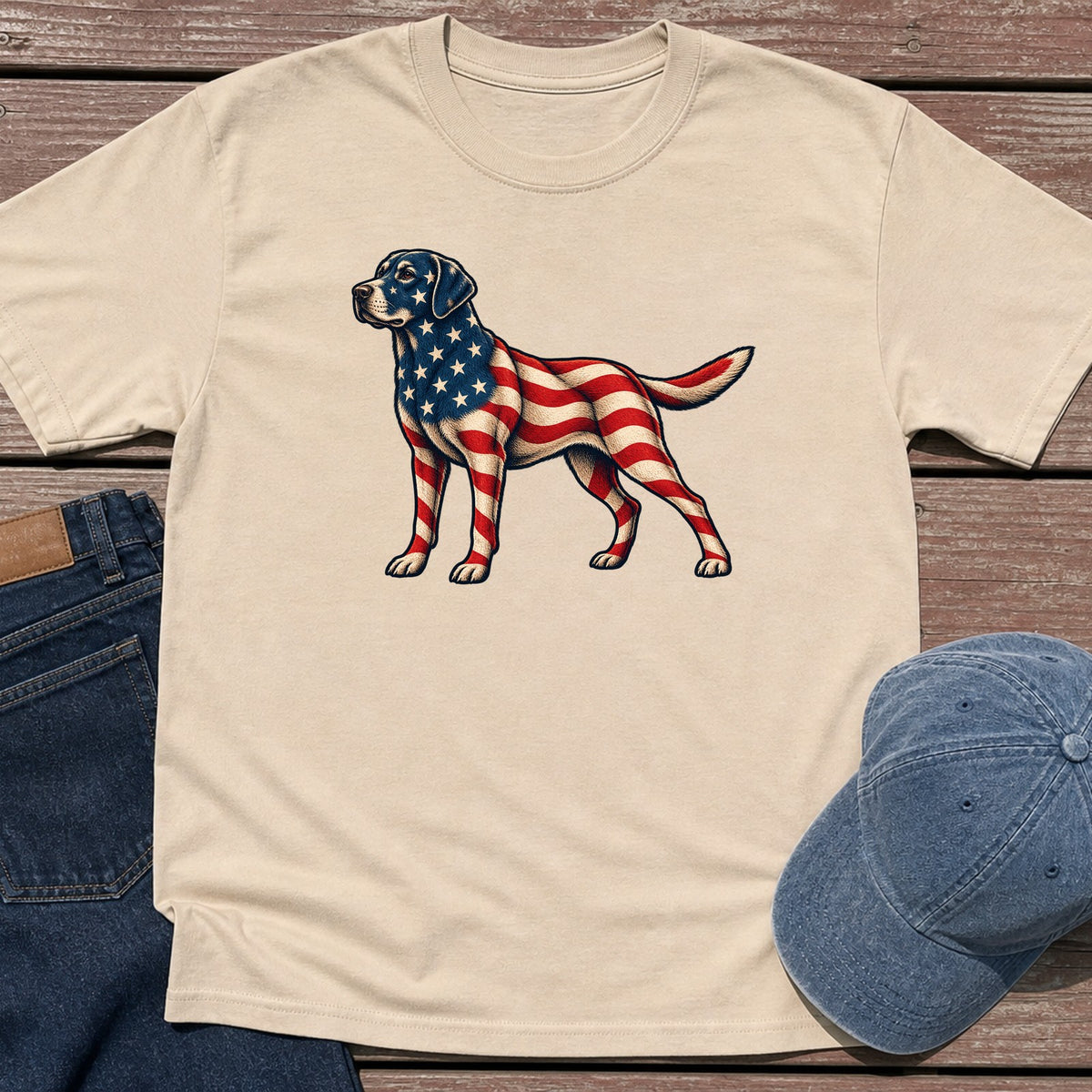 Patriotic Retriever T-Shirt - Sand