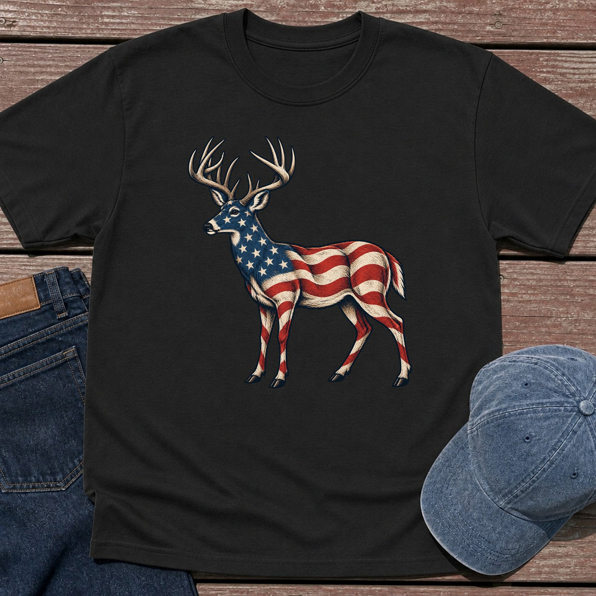 Patriotic Whitetail T-Shirt - Black