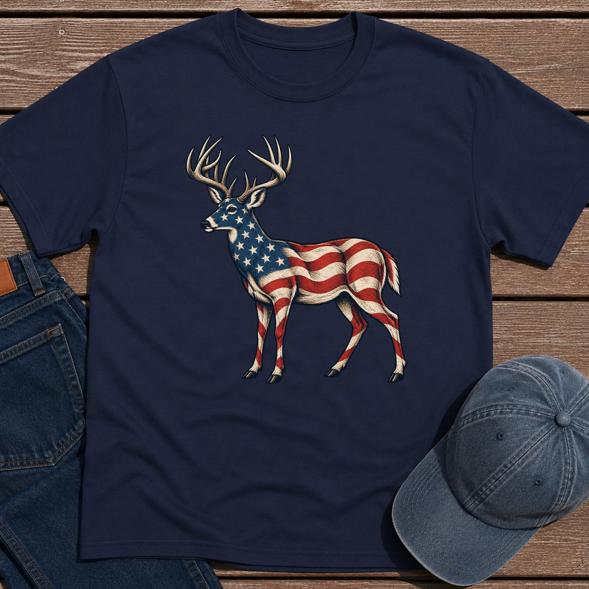 Patriotic Whitetail T-Shirt - Navy