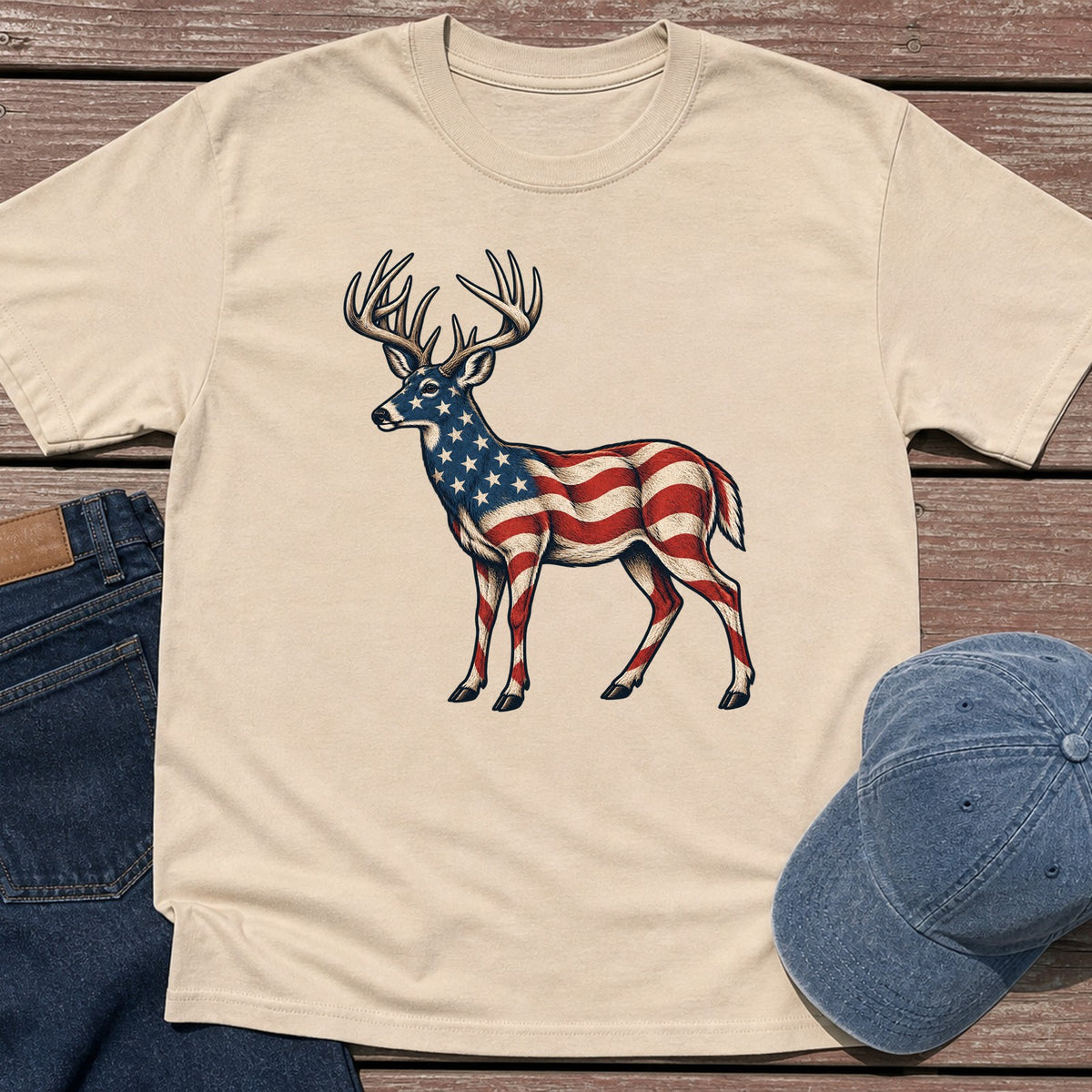 Patriotic Whitetail T-Shirt - Sand