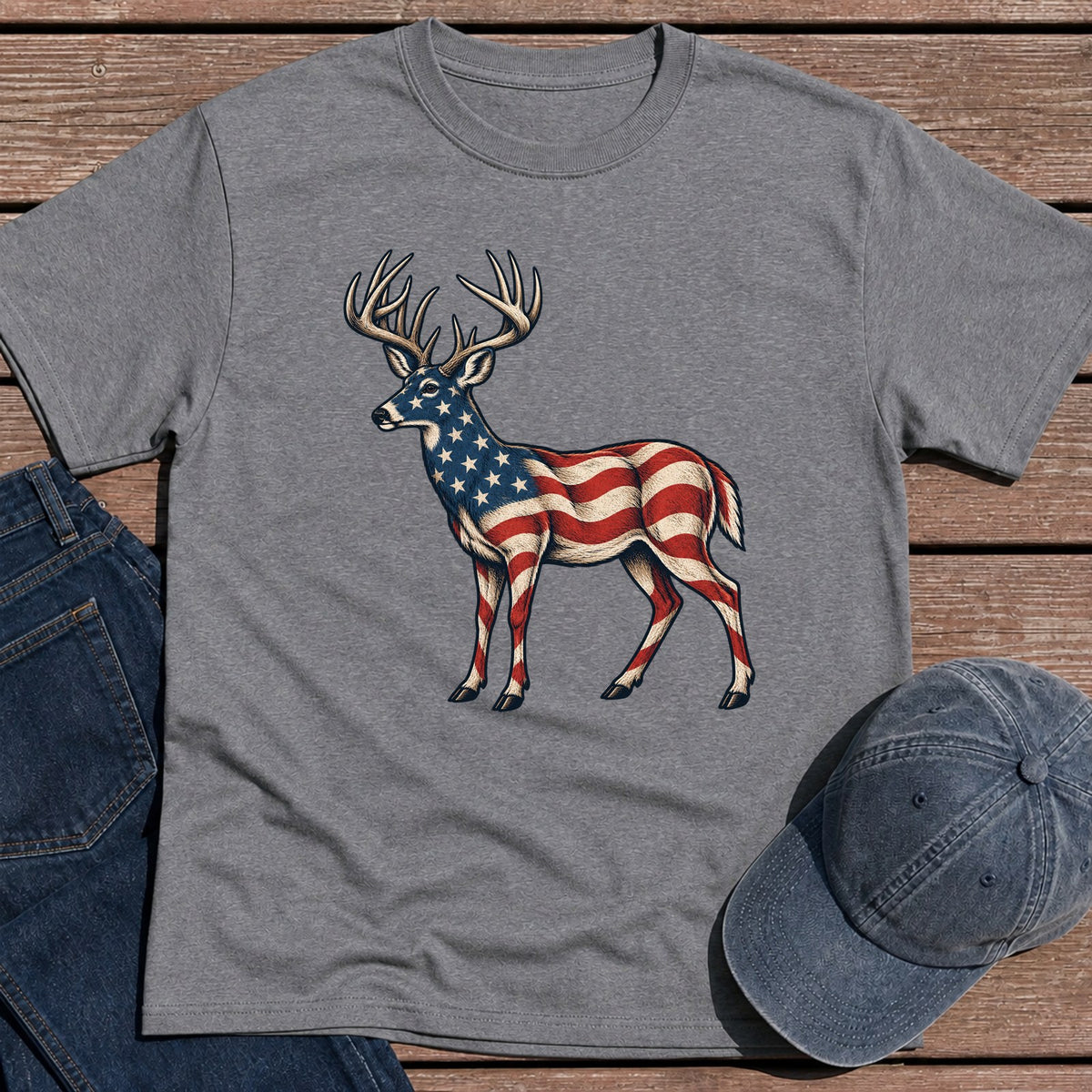 Patriotic Whitetail T-Shirt - Tweed