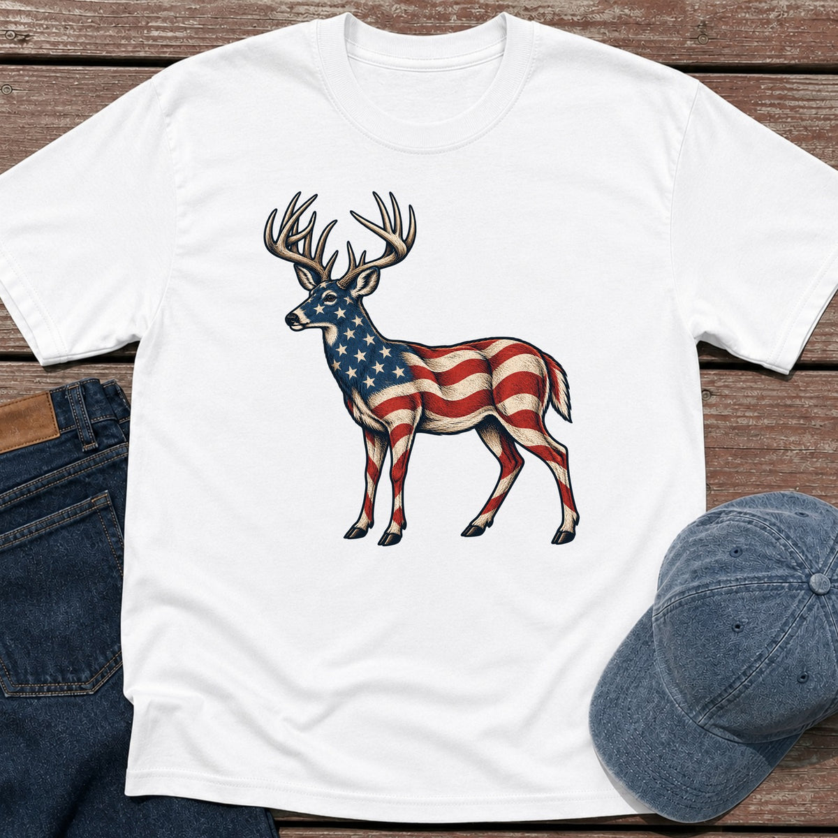 Patriotic Whitetail T-Shirt - White