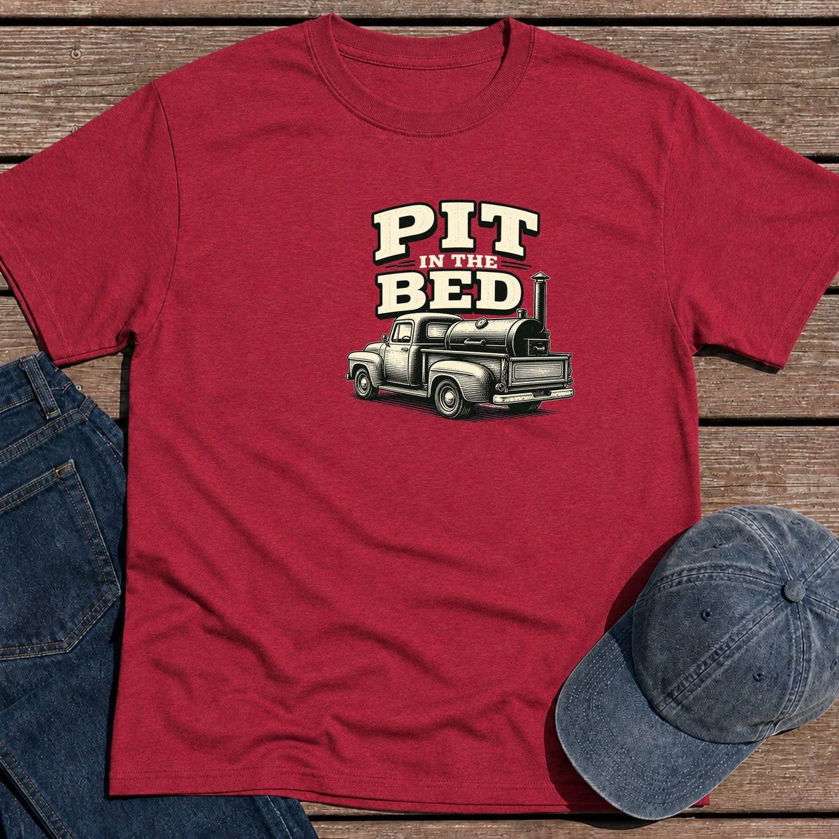Pit In Bed T-Shirt - Antique Cherry Red