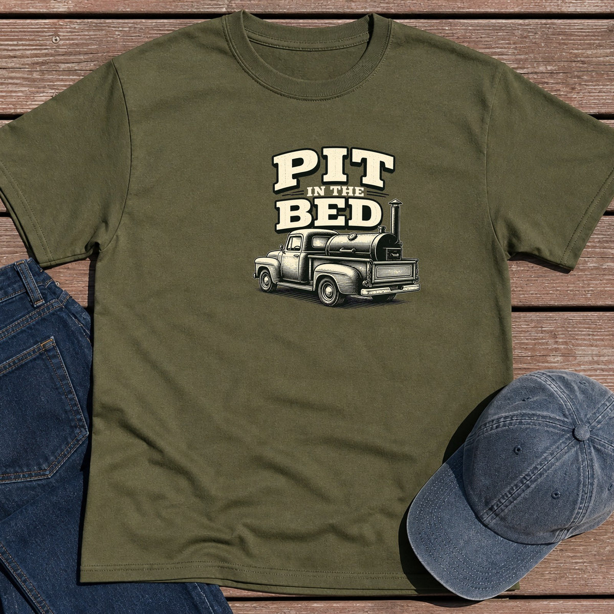 Pit In Bed T-Shirt - Military Green
