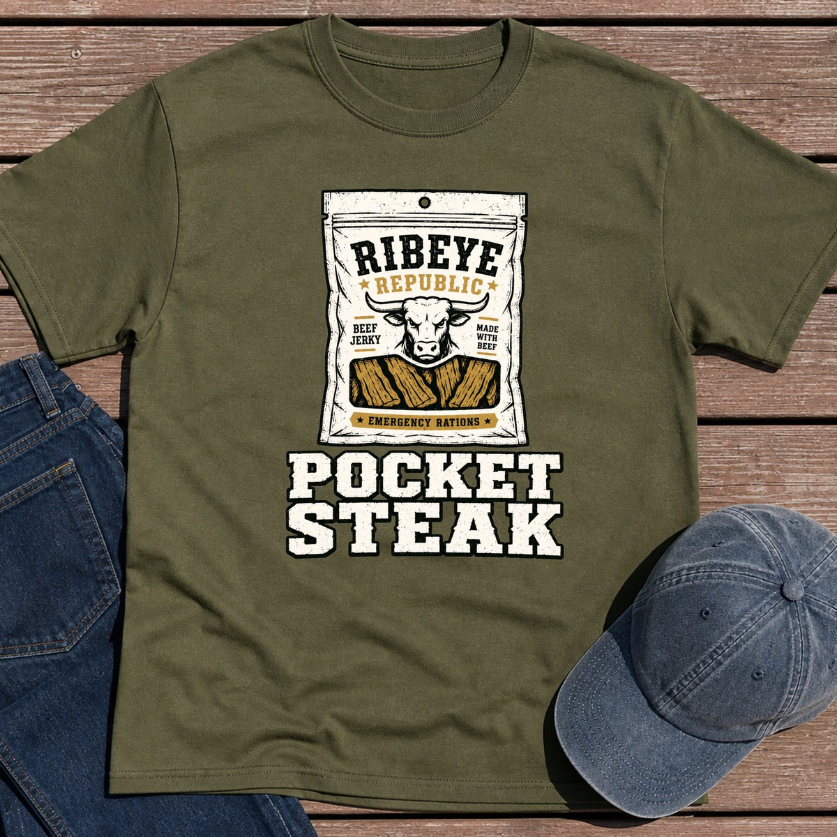 Pocket Steak T-Shirt - Military Green
