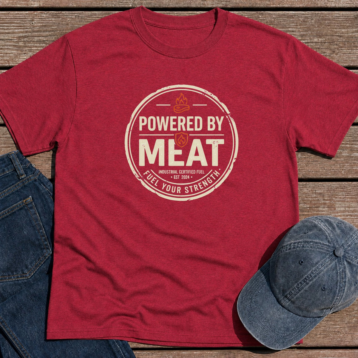 Powered by Meat T-Shirt - Antique Cherry Red