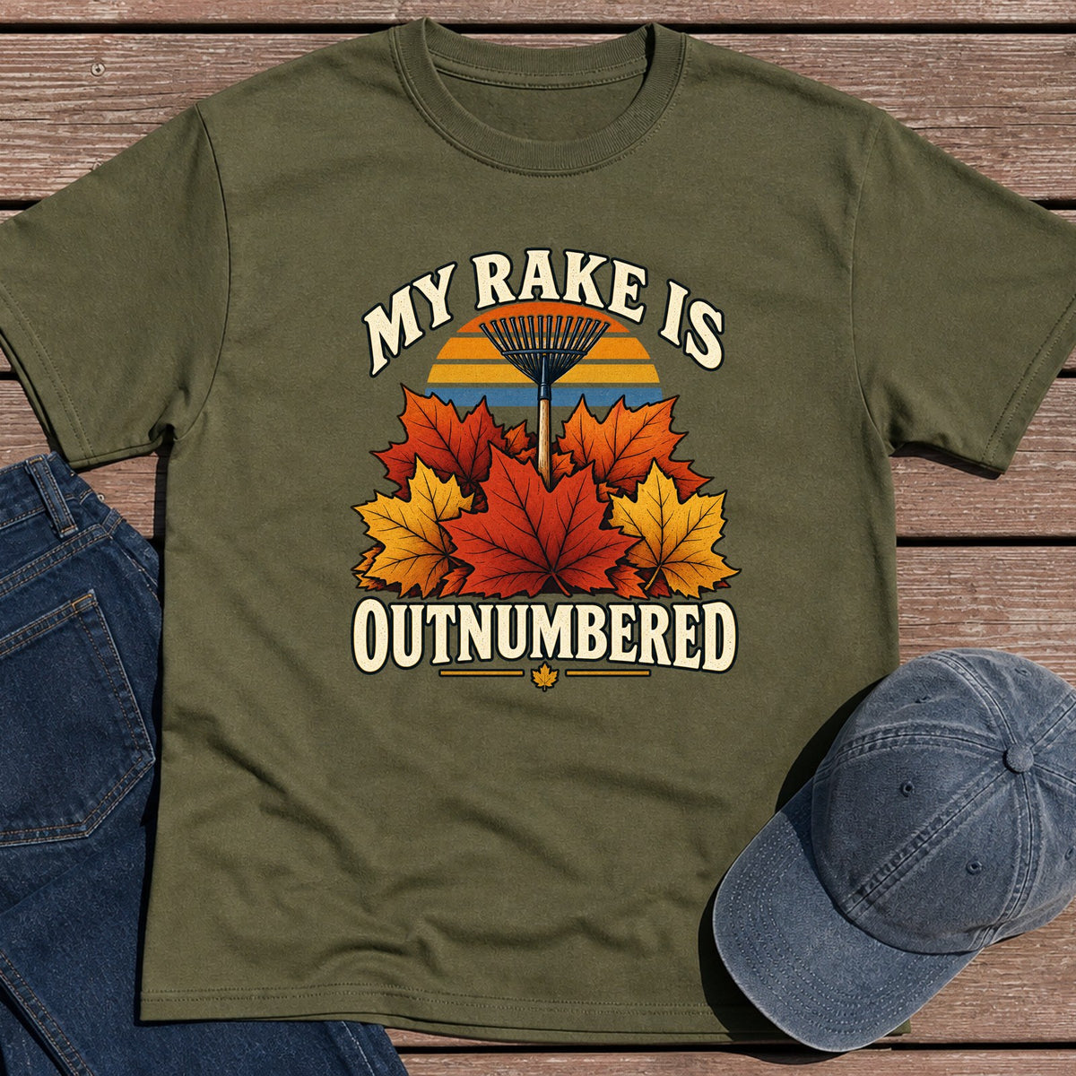 Rake Outnumbered T-Shirt - Military Green