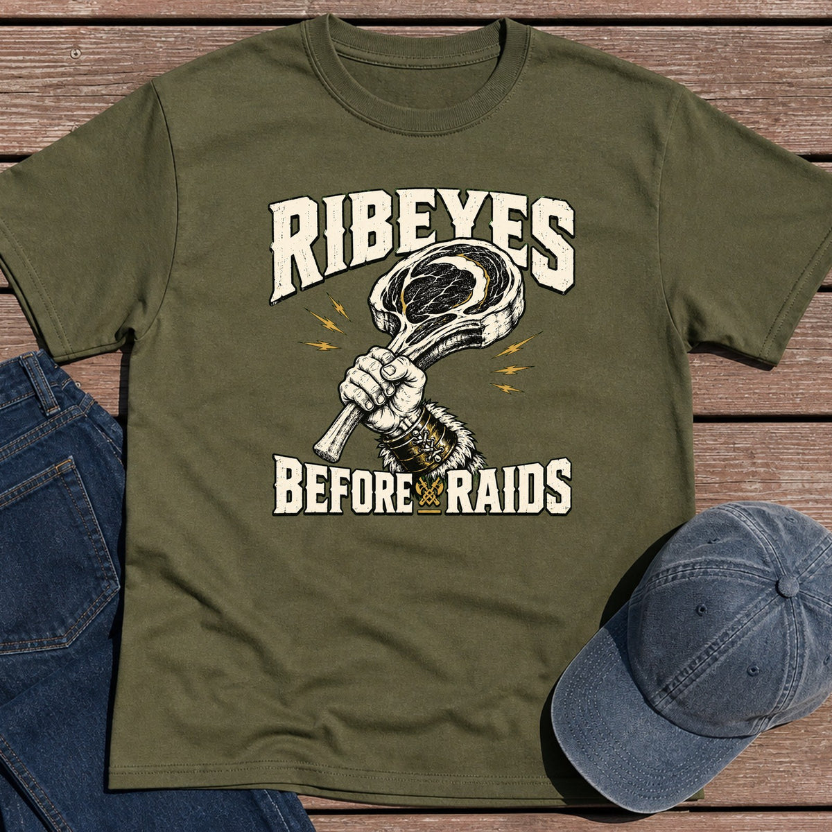 Ribeyes & Raids T-Shirt - Military Green