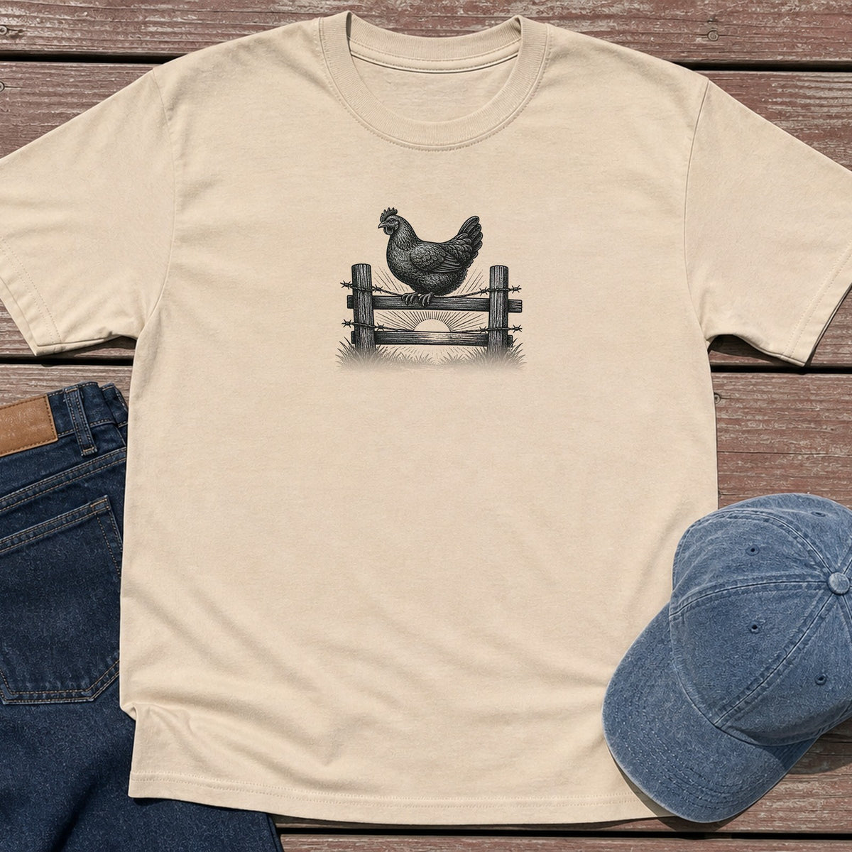Rooster Fence T-Shirt - Sand