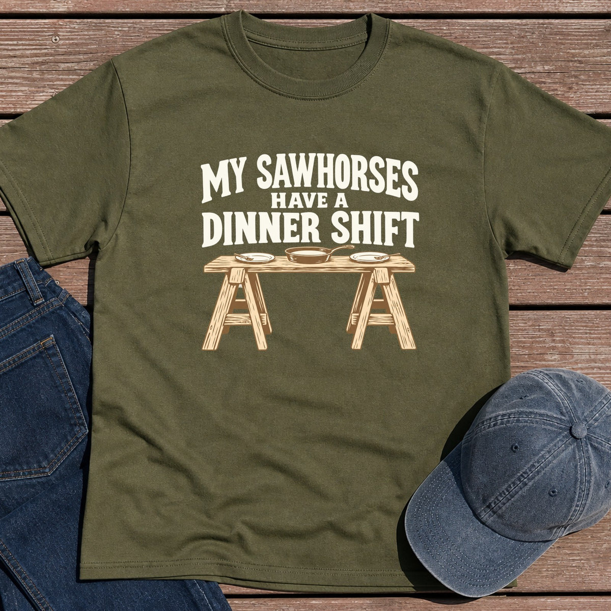Sawhorse Dinner T-Shirt - Military Green