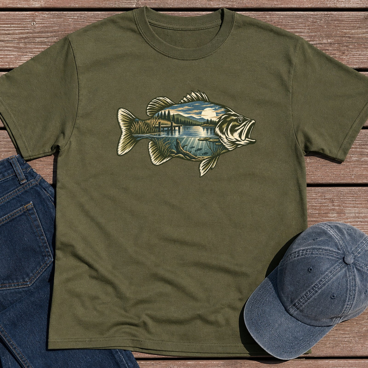 Scenic Bass T-Shirt - Military Green
