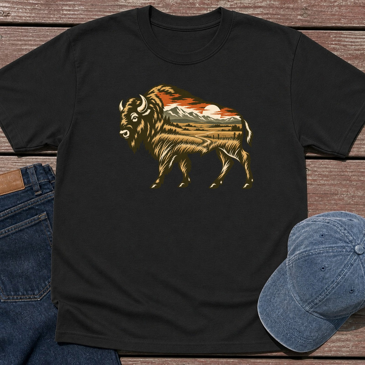 Scenic Bison T-Shirt - Black