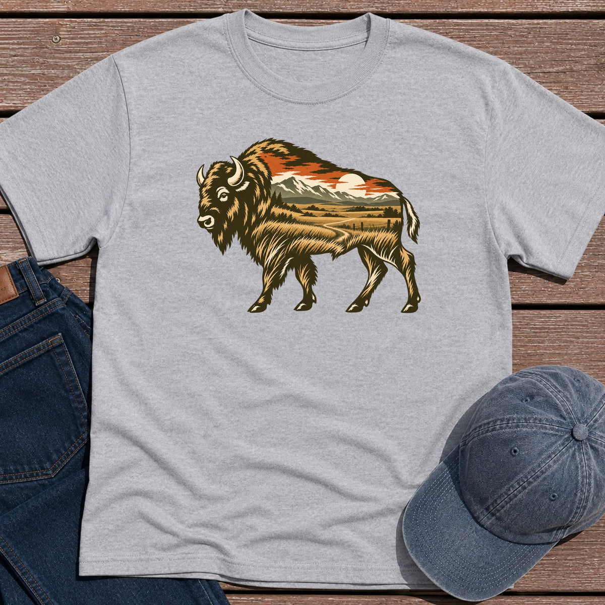 Scenic Bison T-Shirt - Sport Grey