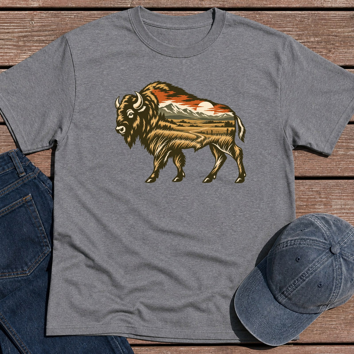 Scenic Bison T-Shirt - Tweed