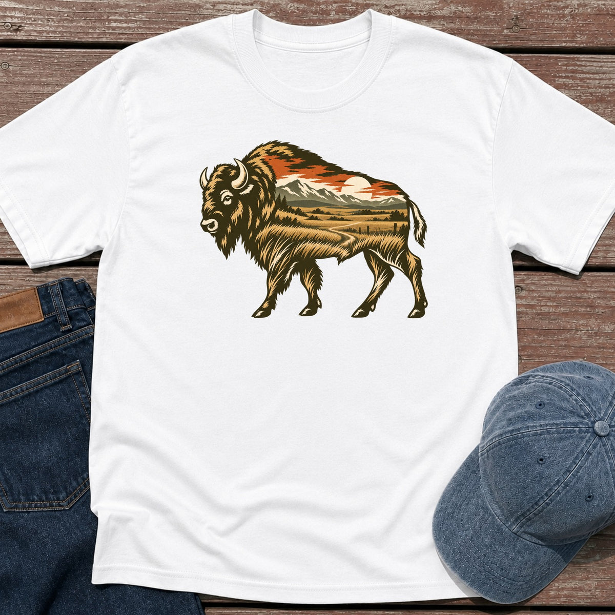 Scenic Bison T-Shirt - White