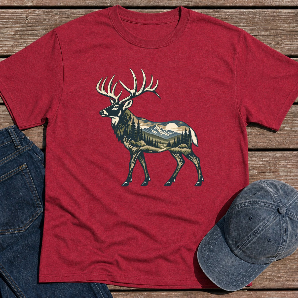Scenic Elk T-Shirt - Antique Cherry Red