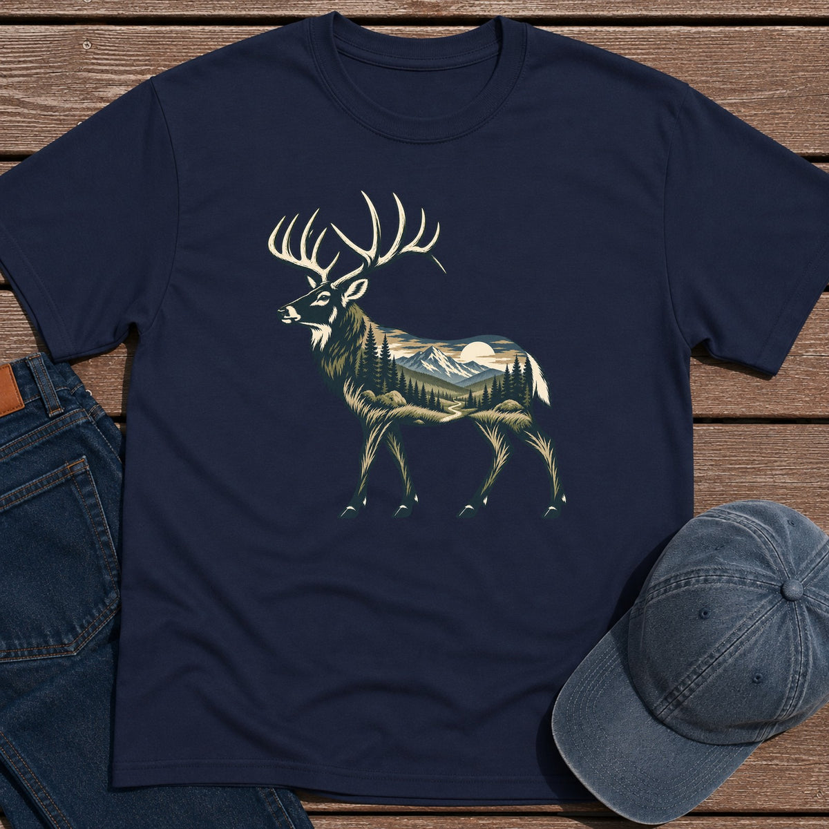 Scenic Elk T-Shirt - Navy