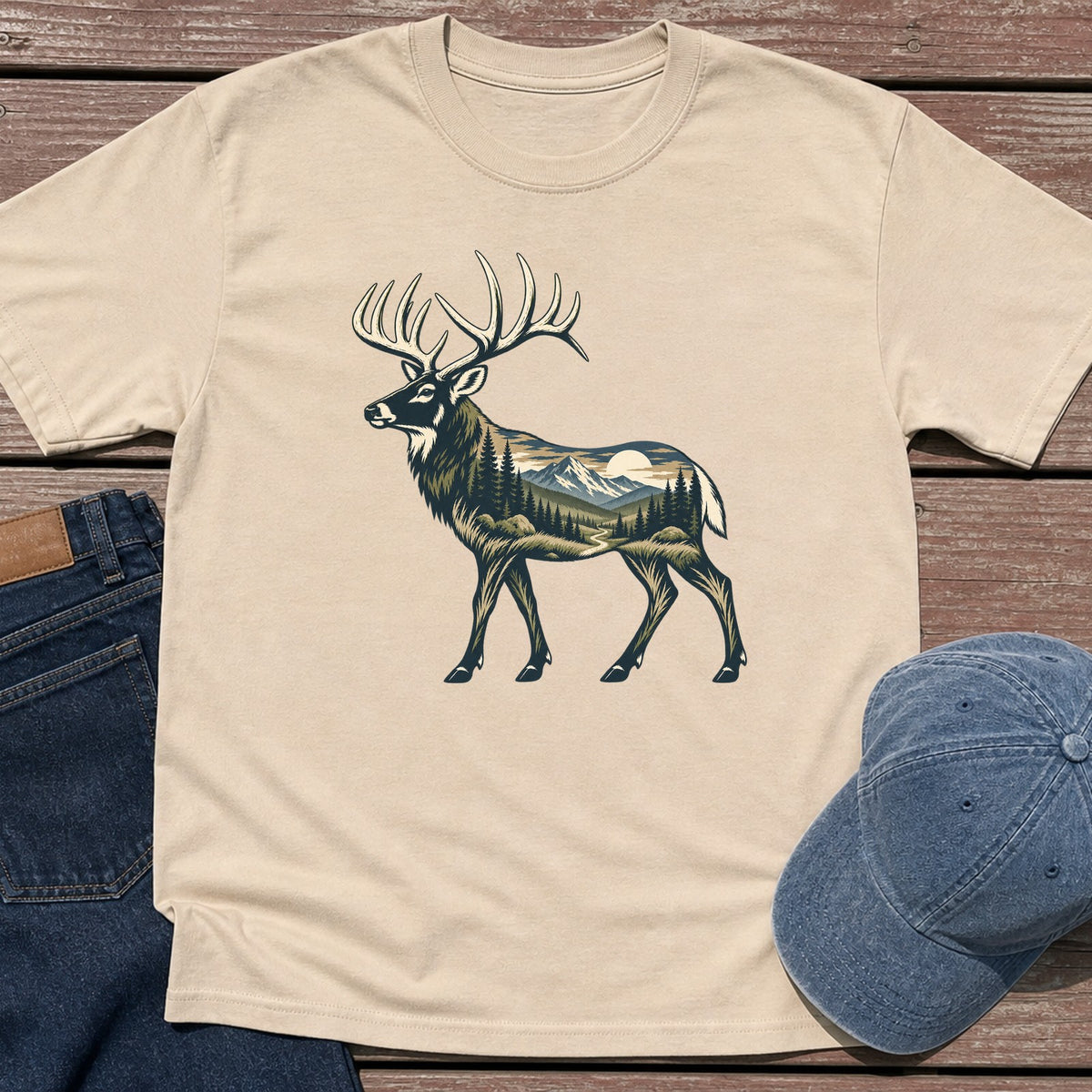 Scenic Elk T-Shirt - Sand