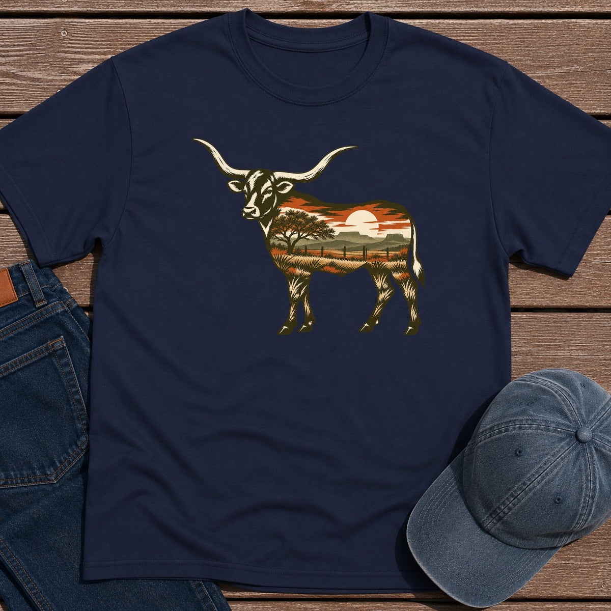 Scenic Longhorn T-Shirt - Navy