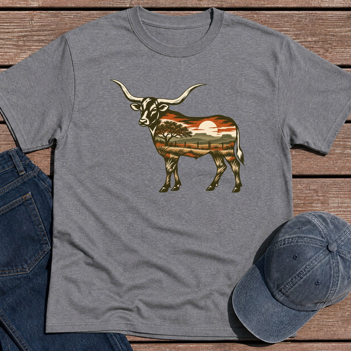 Scenic Longhorn T-Shirt - Tweed