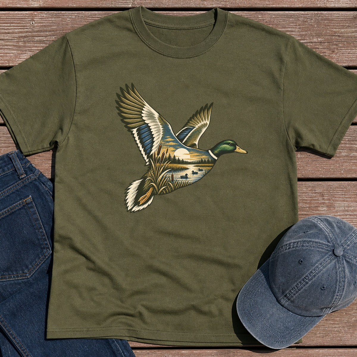 Scenic Mallard T-Shirt - Military Green