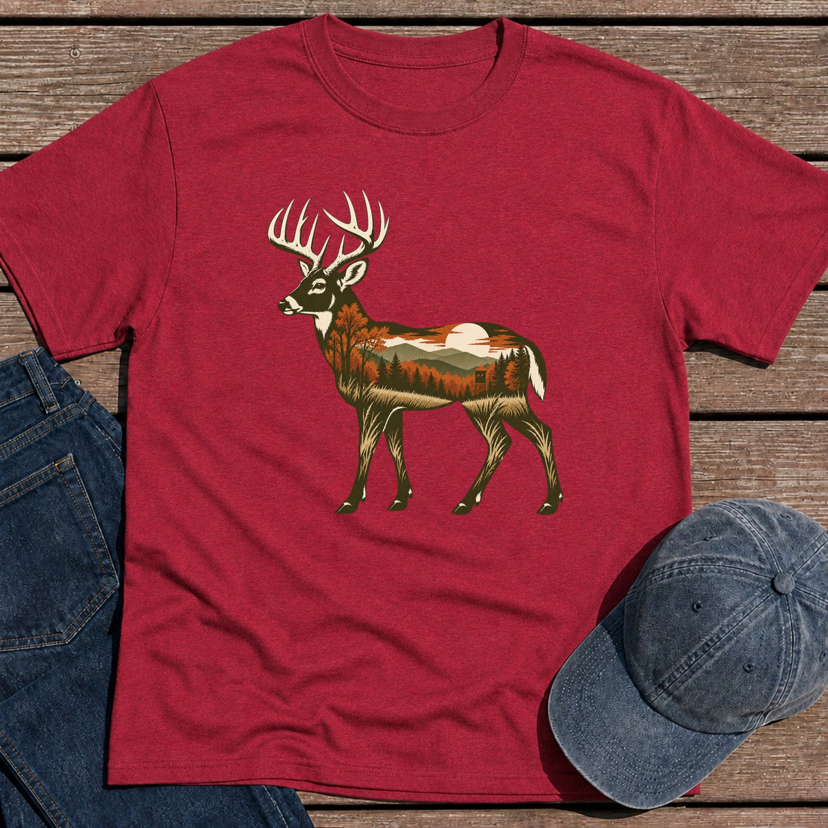 Scenic Whitetail T-Shirt - Antique Cherry Red