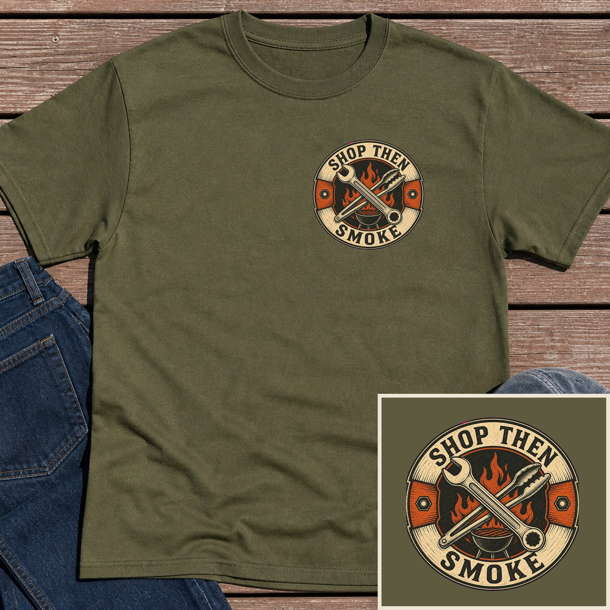 Shop Then Smoke T-Shirt - Military Green