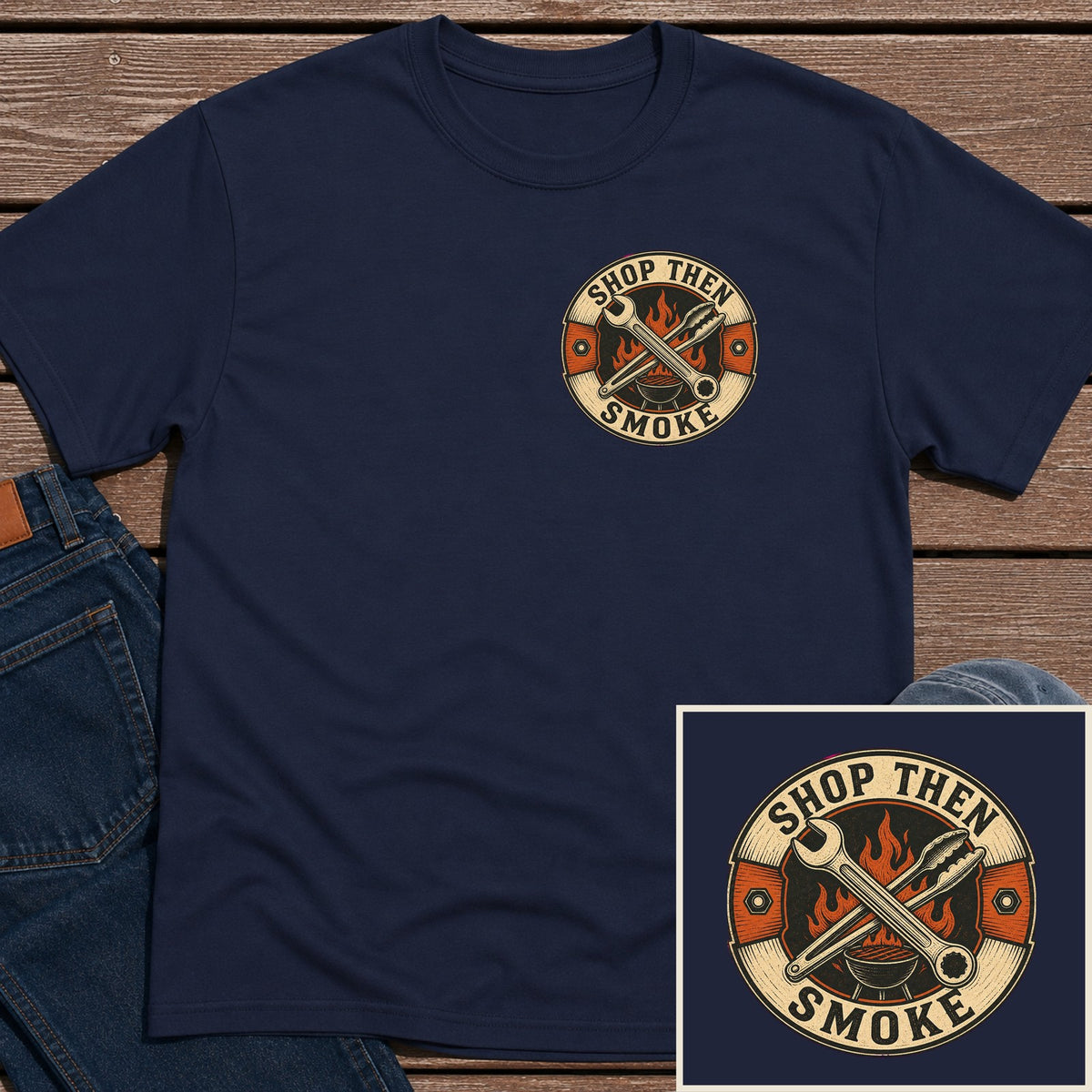 Shop Then Smoke T-Shirt - Navy