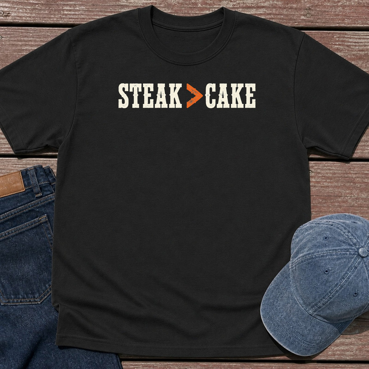 Steak > Cake T-Shirt - Black