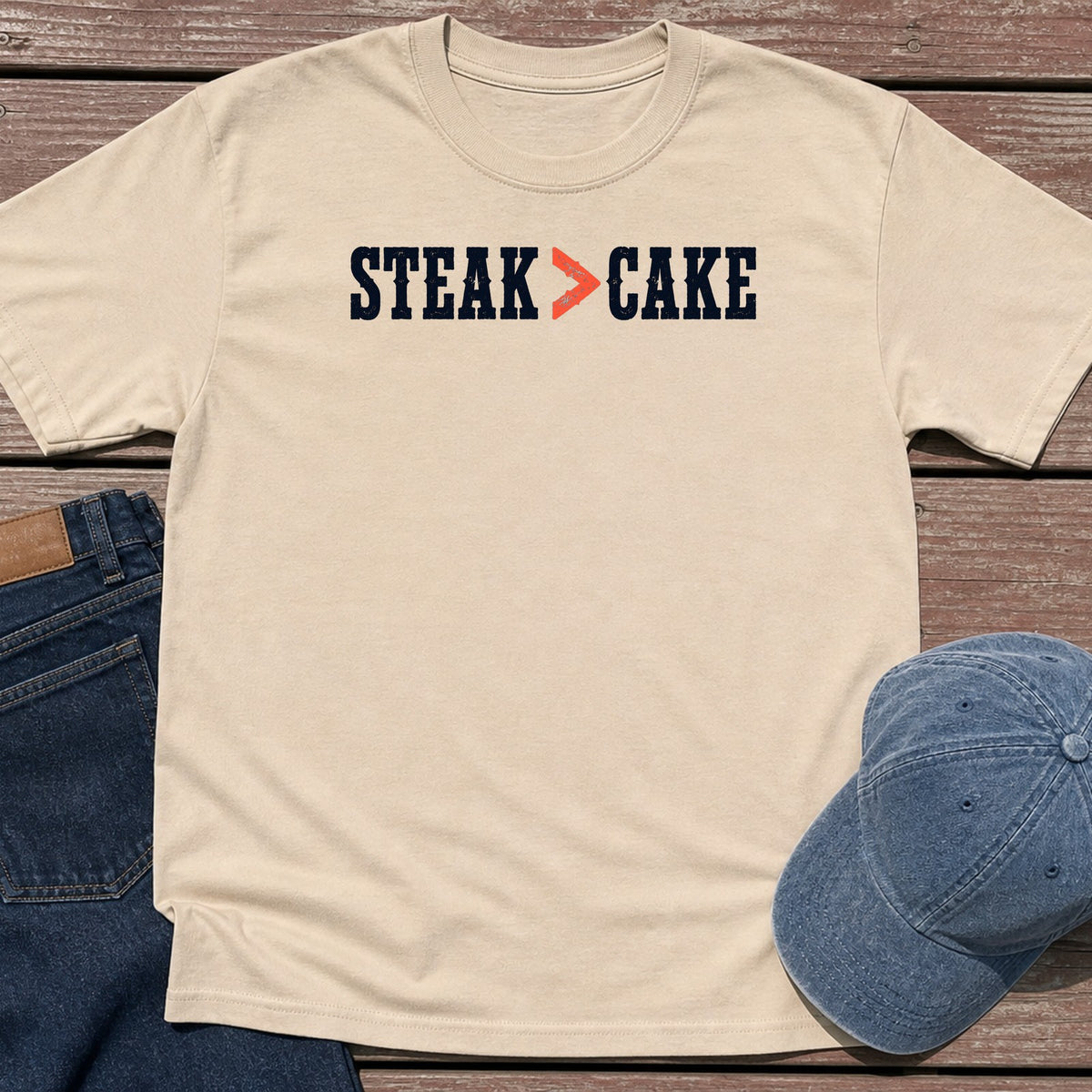 Steak > Cake T-Shirt - Sand