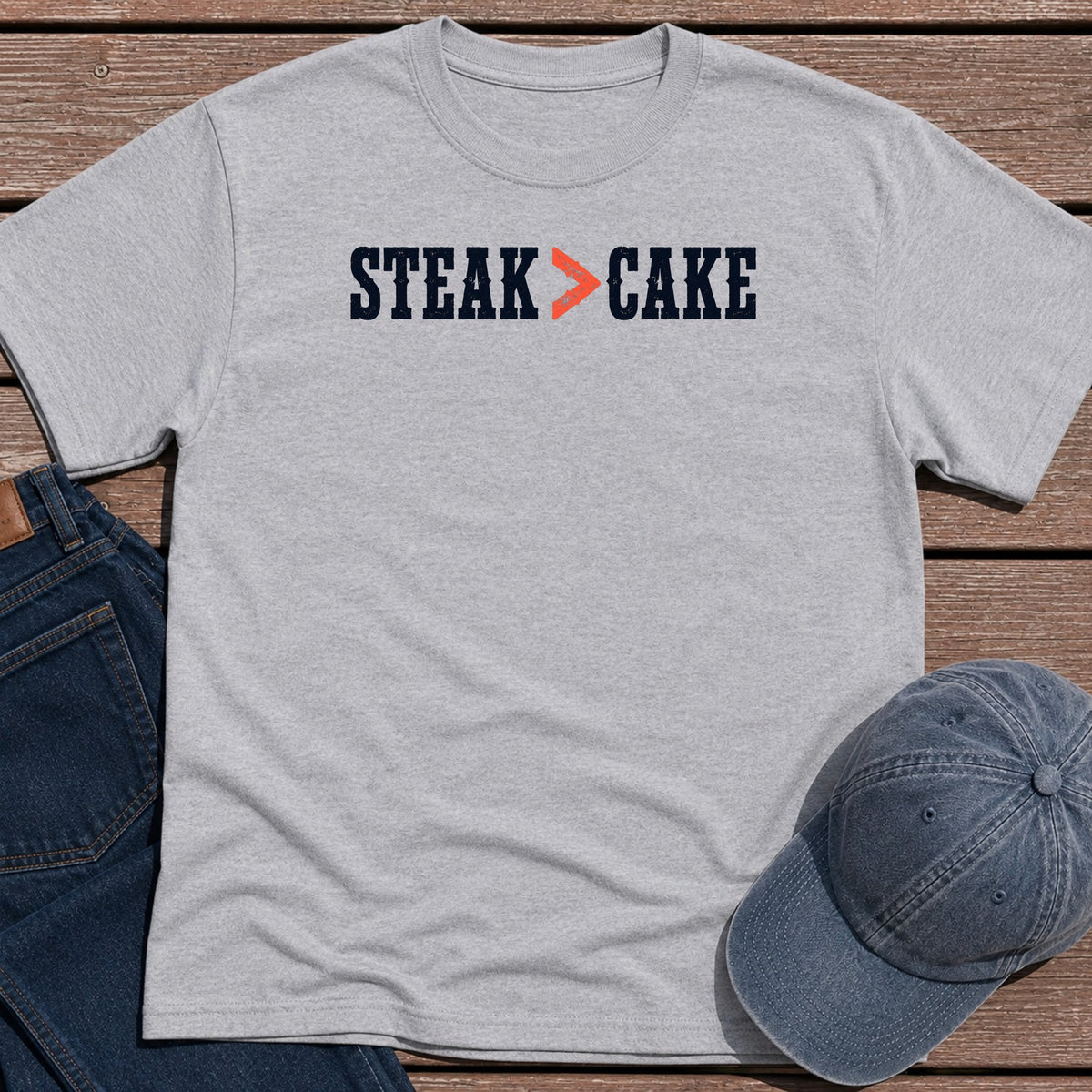 Steak > Cake T-Shirt - Sport Grey