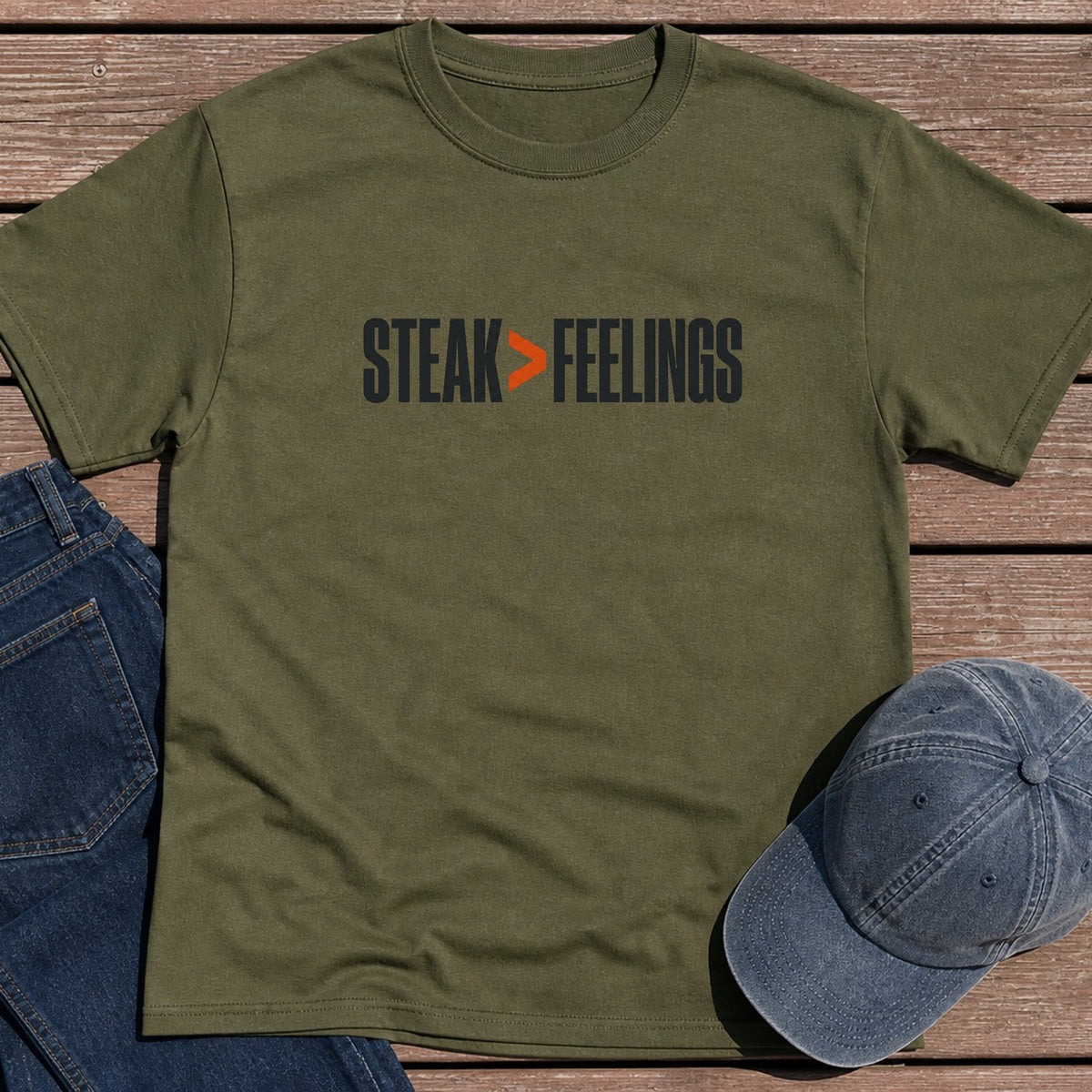 Steak > Feelings T-Shirt - Military Green