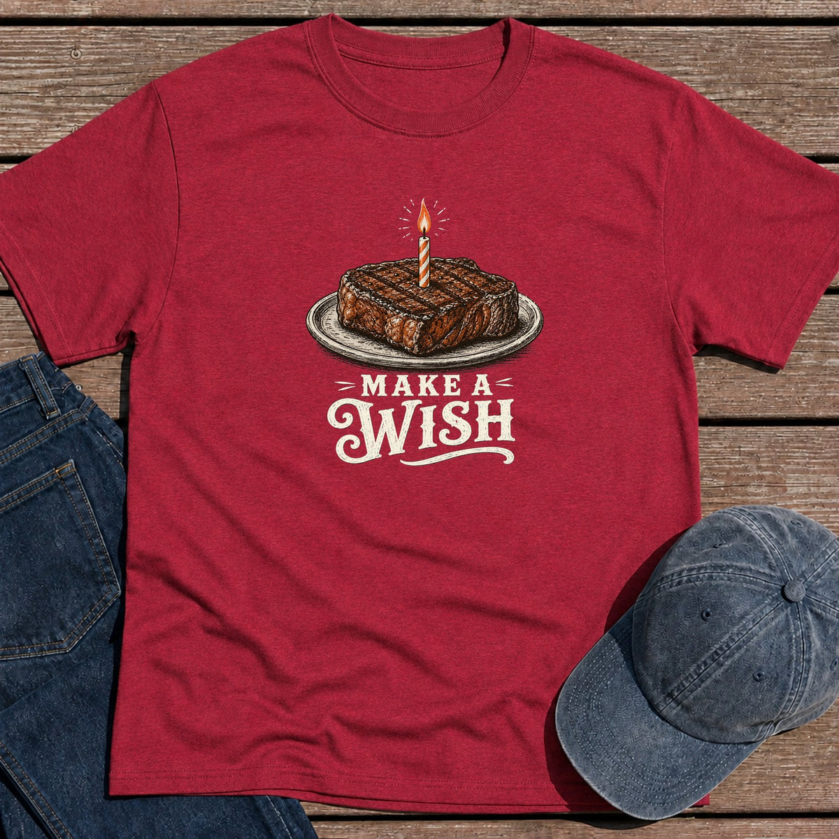 Steak Birthday T-Shirt - Antique Cherry Red