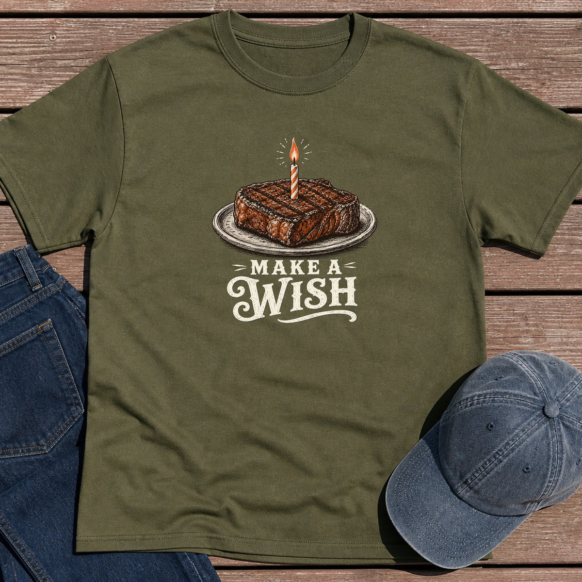 Steak Birthday T-Shirt - Military Green