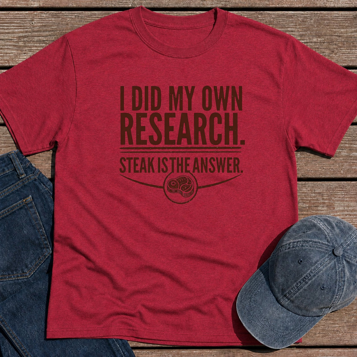 Steak Research T-Shirt - Antique Cherry Red