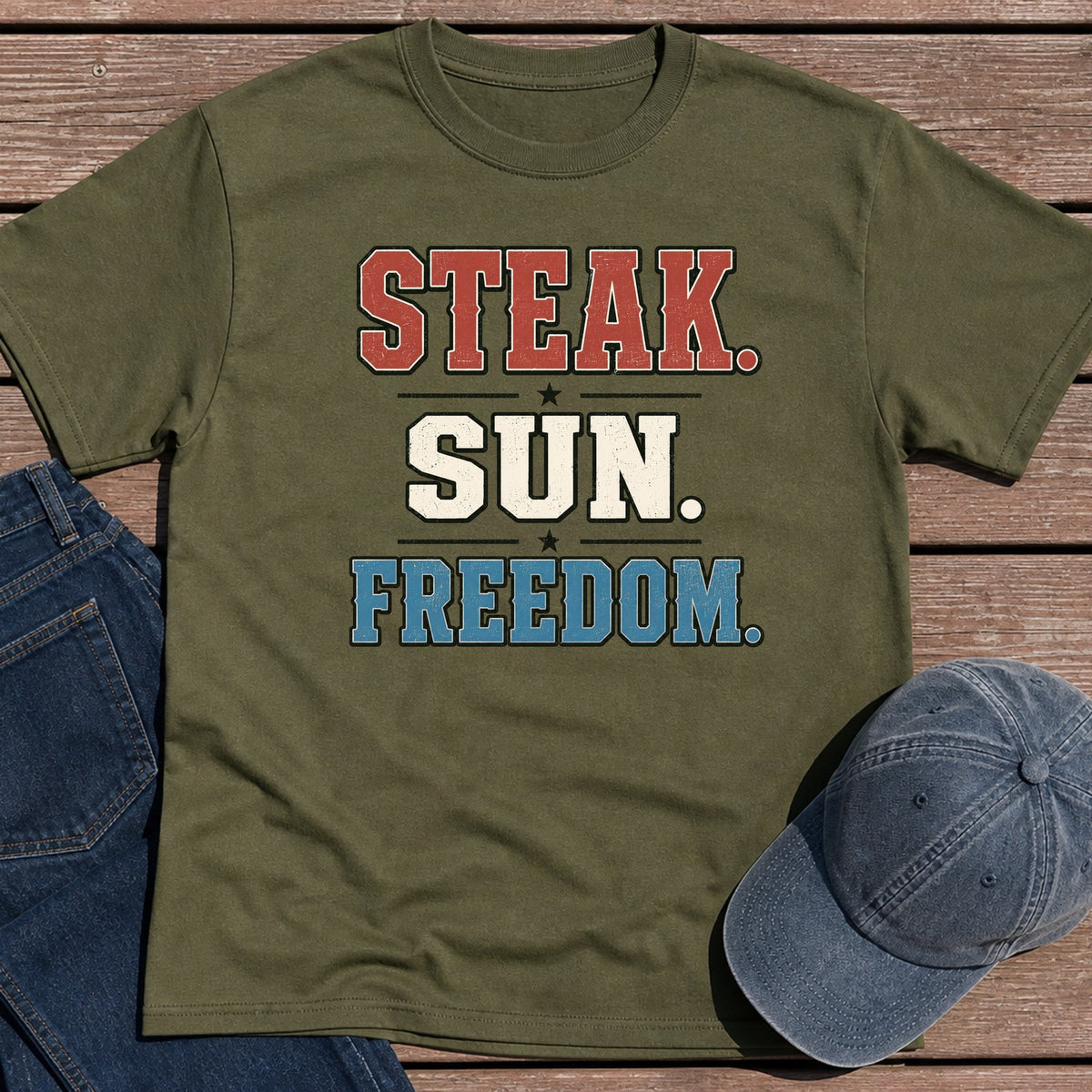 Steak Sun Freedom T-Shirt - Military Green