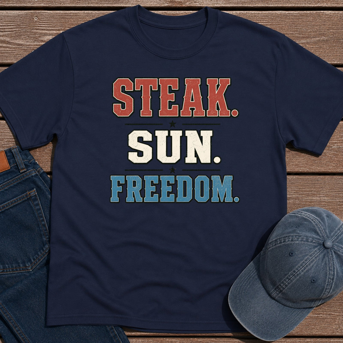 Steak Sun Freedom T-Shirt - Navy