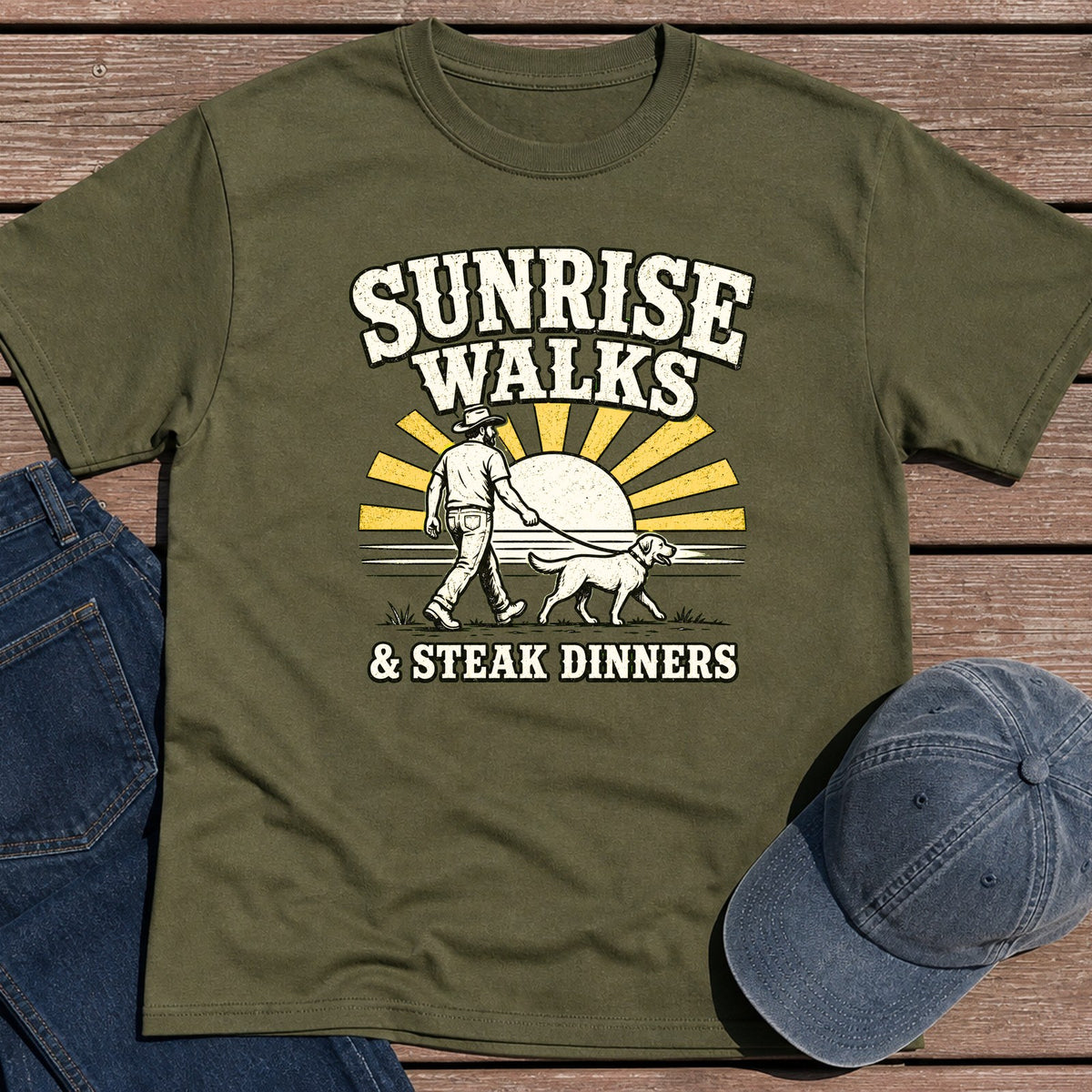 Sunrise Walks T-Shirt - Military Green