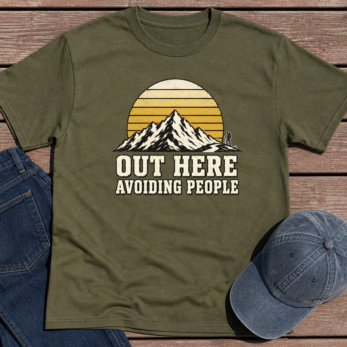 Avoiding People T-Shirt - Military Green