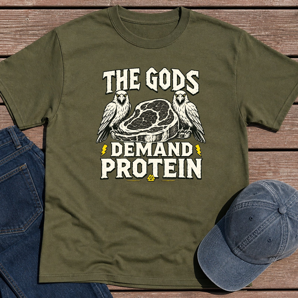 The Gods Demand T-Shirt - Military Green