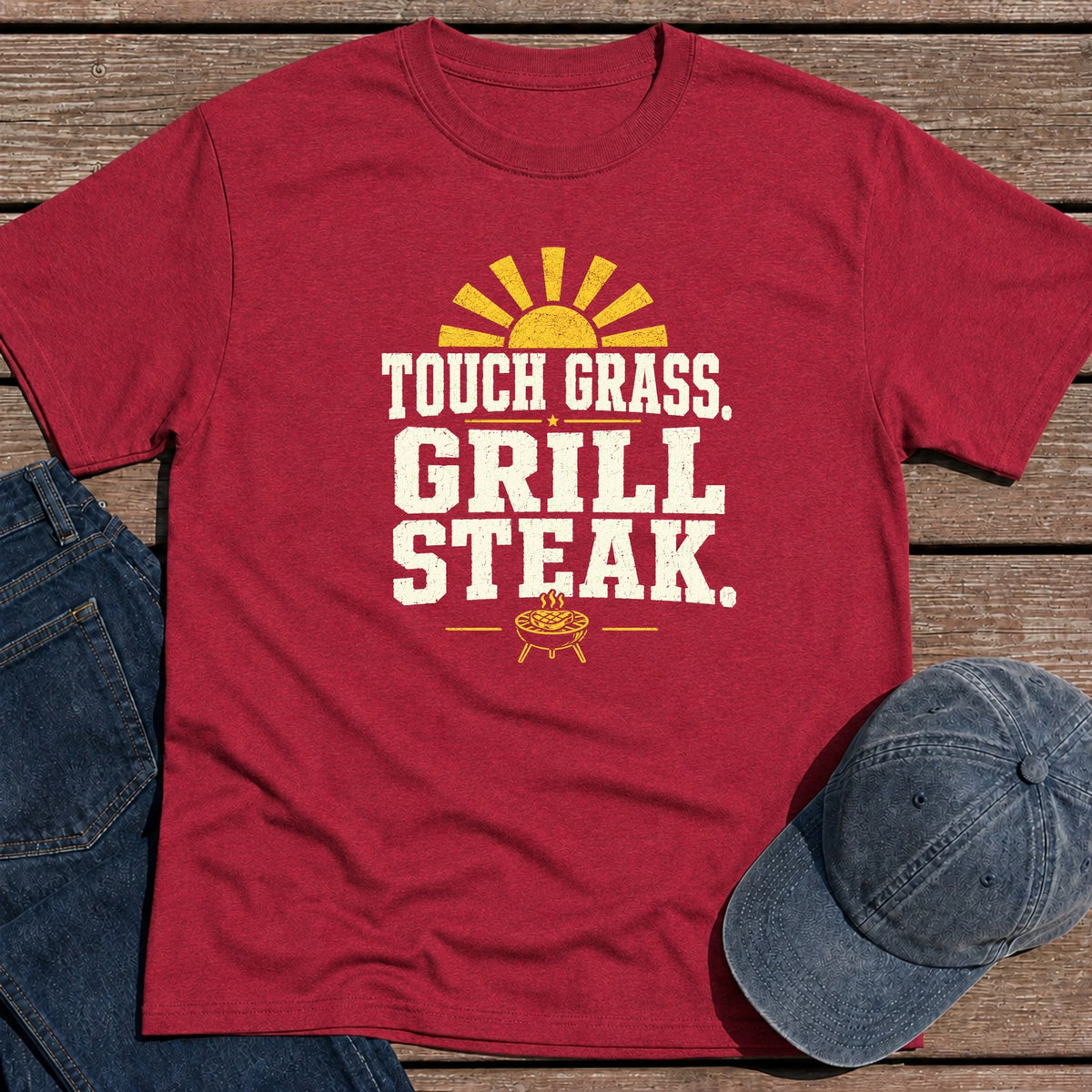 Touch Grass T-Shirt - Antique Cherry Red