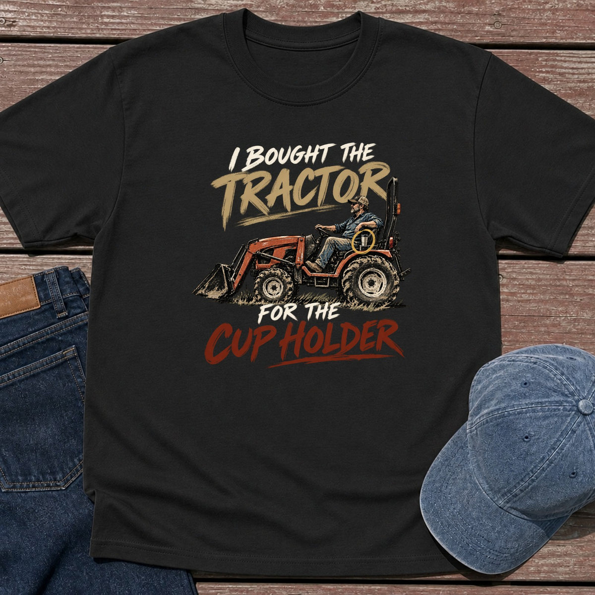 Tractor Cup Holder T-Shirt - Black