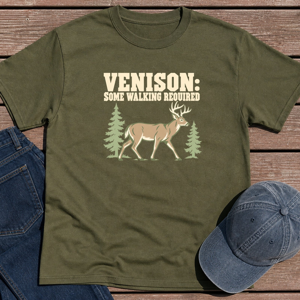 Venison Walking T-Shirt - Military Green