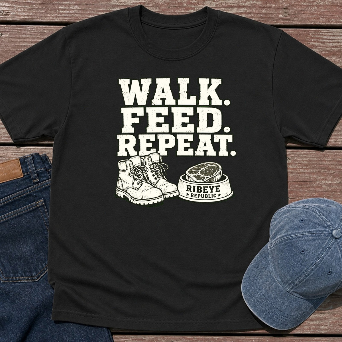 Walk Feed Repeat T-Shirt - Black