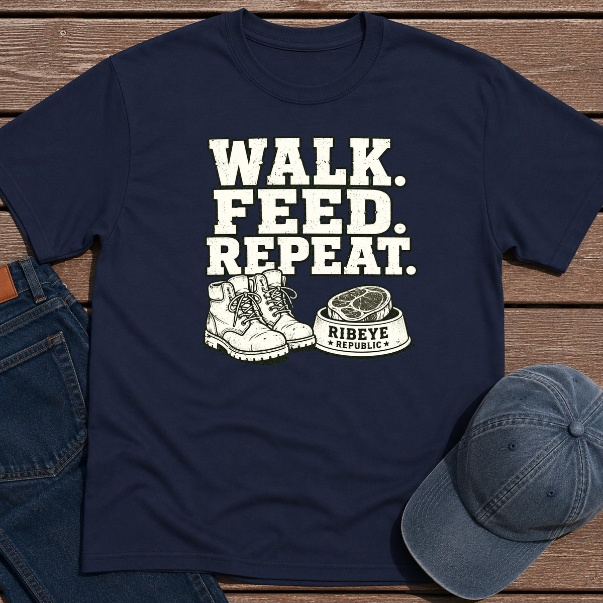 Walk Feed Repeat T-Shirt - Navy