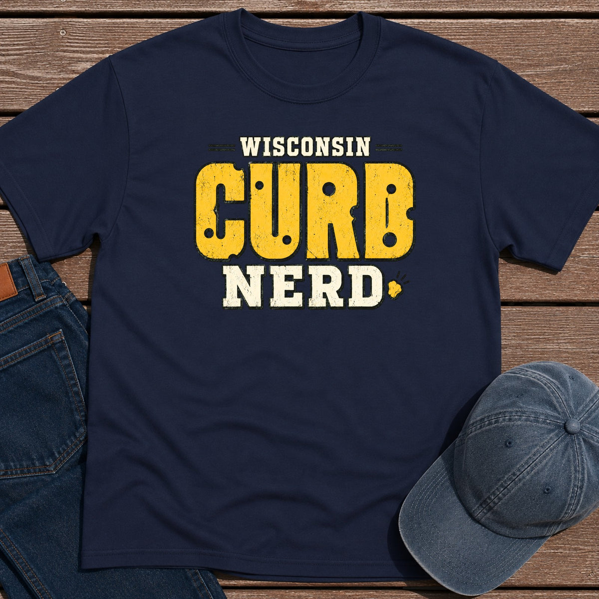 Wisconsin Curd T-Shirt - Navy